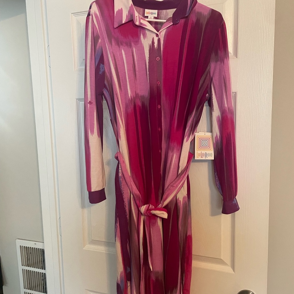 LuLaRoe Red Long Sleeve Notched Collar Dress